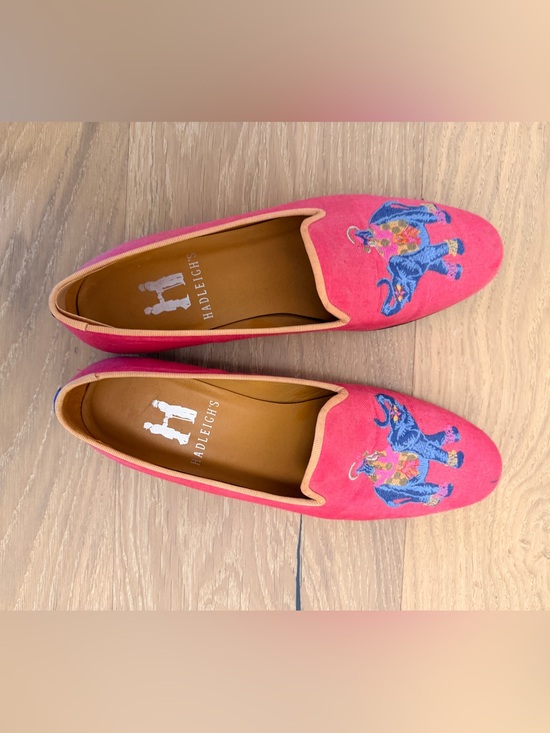 Hadleigh’s Shoes - Pink Embroidered Elephant Velvet Loafers